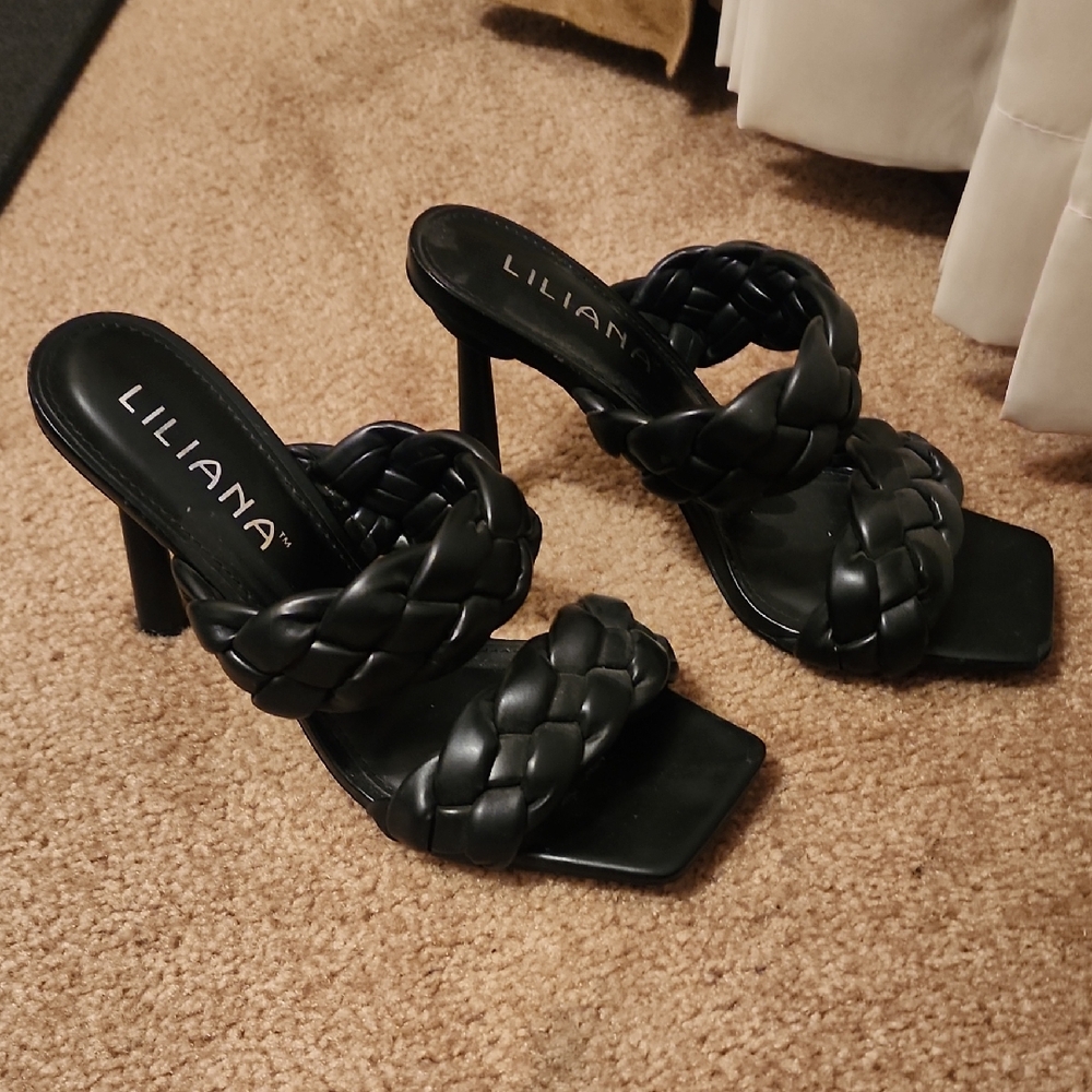 Liliana Elegant Black Braided Heels